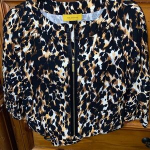 St. John Women's Black, Brown, and White Bomber Jacket
